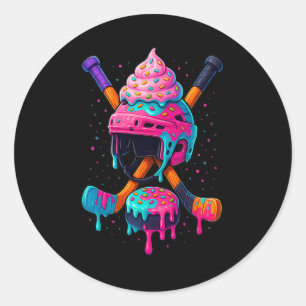 Hockey Ice Cream Drip For Boys Men Women Kids Grap Classic Round Sticker