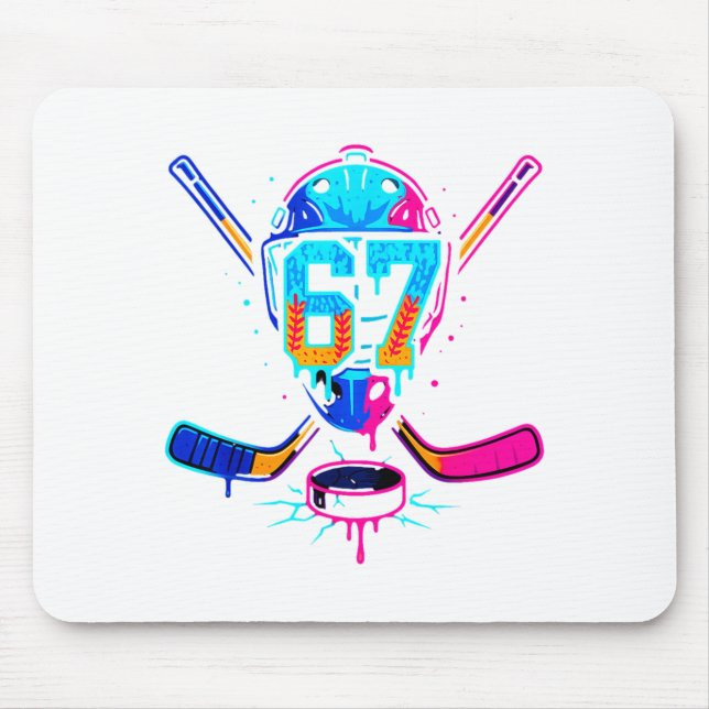 Hockey Ice Cream Drip Number 67 Player 67th Birthd Mouse Pad (Front)