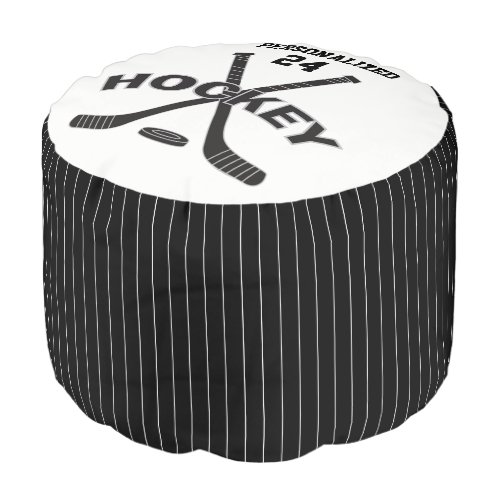 Hockey in Black  White Sport Pattern Pouf