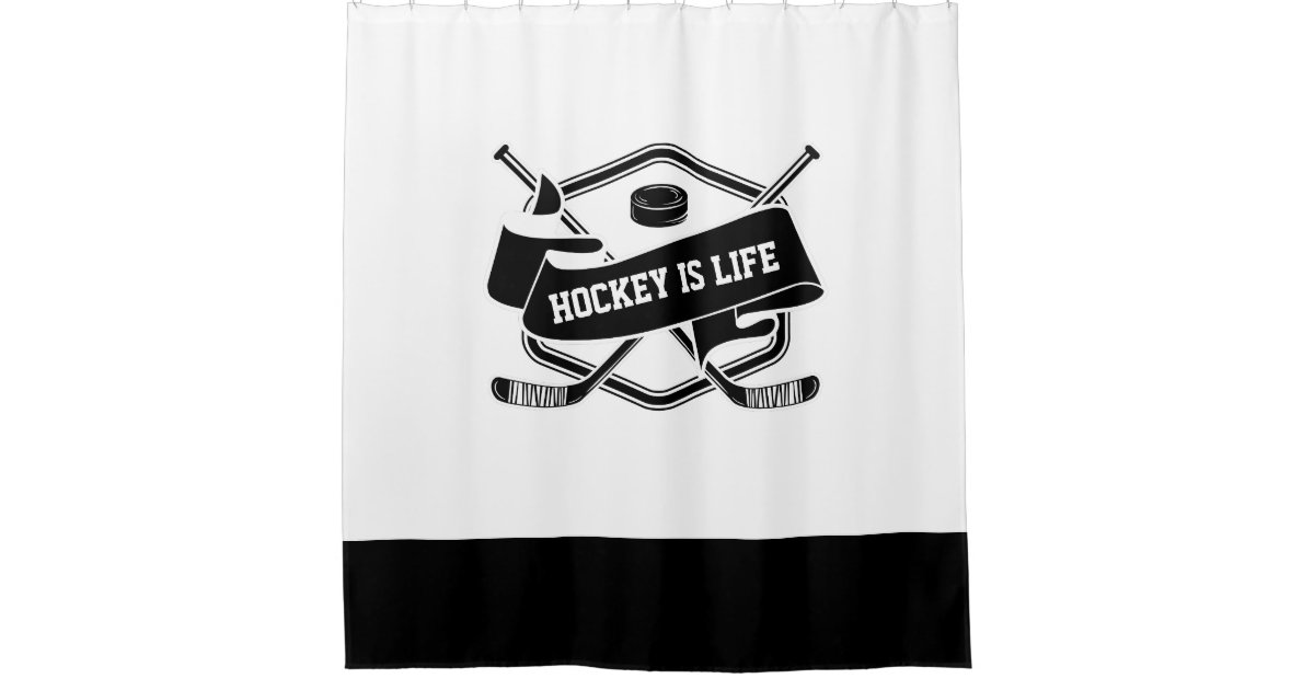 Simple Black White Hockey Badge Shower, Hockey Shower Curtain