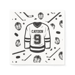 Hockey jersey black and white 9th birthday napkins