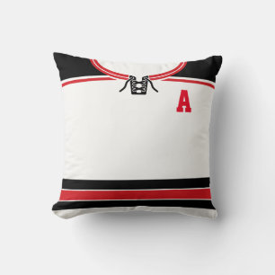 Hockey Jersey Name & Number Template Pillow, Red Throw Pillow