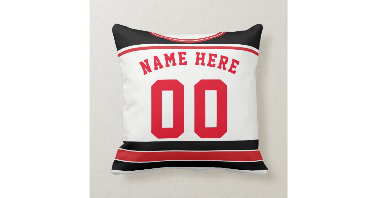 hockey jersey name number template pillow red throw pillow zazzlecom
