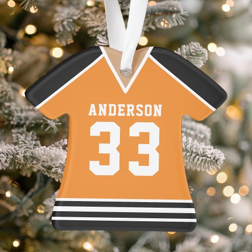 Christmas Ornaments 5 Hockey Jersey Sports Team Uniform Orange And Black Ornament