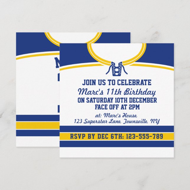 Hockey Jersey Themed Party Invites Template (Front/Back)