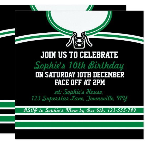 Hockey Jersey Themed Party Invites Template, Green