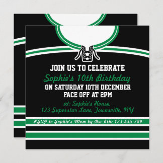 Hockey Jersey Themed Party Invites Template, Green