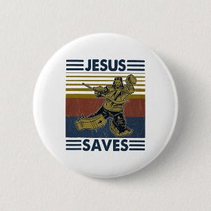 Hockey Jesus Saves Funny Hockey The Penalty Box Button