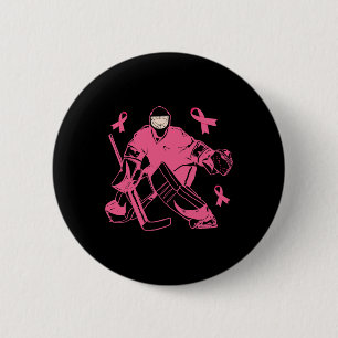 Hockey Keeper Pink Ribbon Breast Cancer Awareness Button