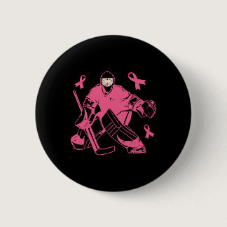 Hockey Keeper Pink Ribbon Breast Cancer Awareness  Button