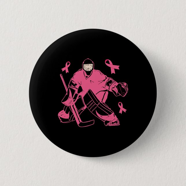 Hockey Keeper Pink Ribbon Breast Cancer Awareness  Button (Front)