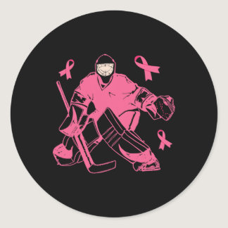 Hockey Keeper Pink Ribbon Breast Cancer Awareness  Classic Round Sticker
