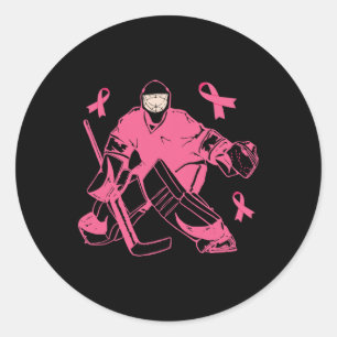 Hockey Keeper Pink Ribbon Breast Cancer Awareness Classic Round Sticker