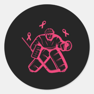 Hockey Keeper Pink Ribbon Breast Cancer Awareness Classic Round Sticker