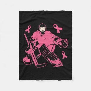 Hockey Keeper Pink Ribbon Breast Cancer Awareness Fleece Blanket