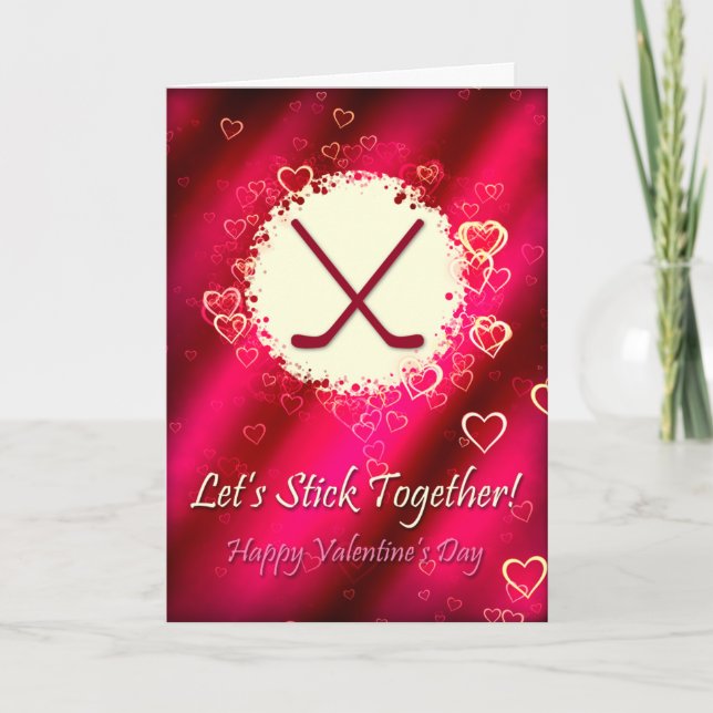 Hockey Let's Stick Together Valentine's Day Card (Front)