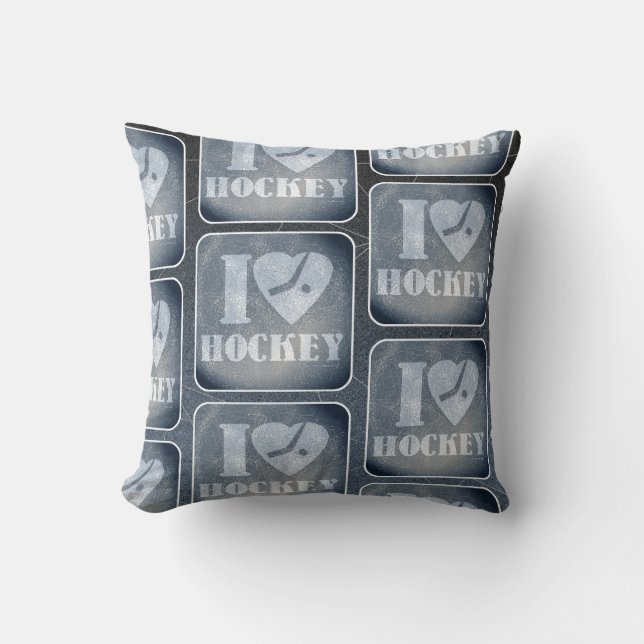 Hockey Love Pattern Throw Pillow (Front)