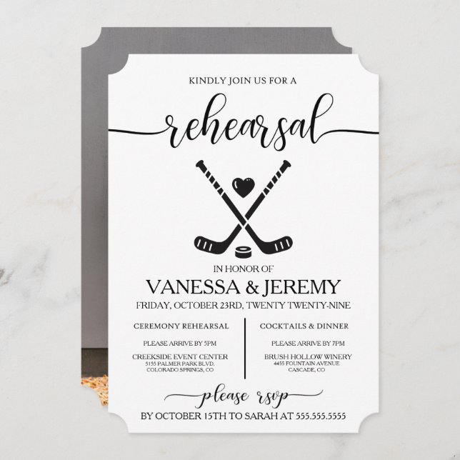 Hockey Love Rehearsal Dinner Invitation (Front/Back)
