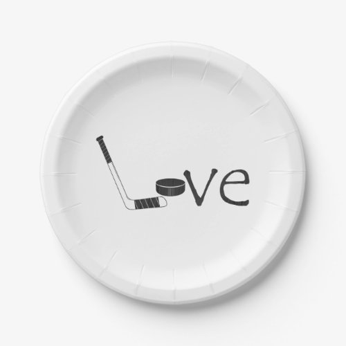 Hockey Love Word Art Paper Party Plates