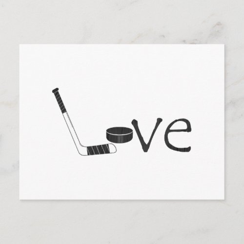 Hockey Love Word Art With Stick and Puck Postcard