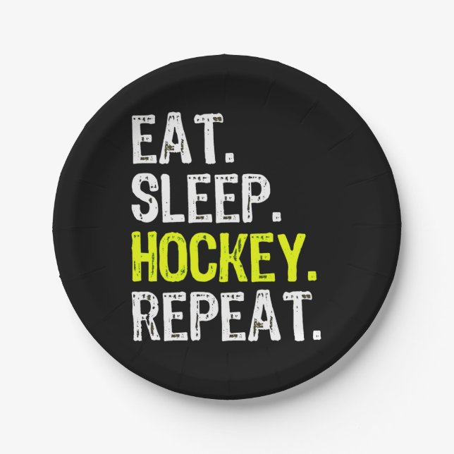 Hockey Lover | Eat, Sleep, Hockey And Repeat Paper Plates (Front)