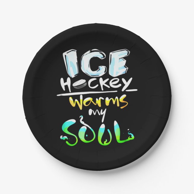 Hockey Lover | Ice Hockey Warms My Soul Paper Plates (Front)