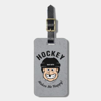 Hockey Makes Me Happy Funny Cartoon Hockey Player Luggage Tag