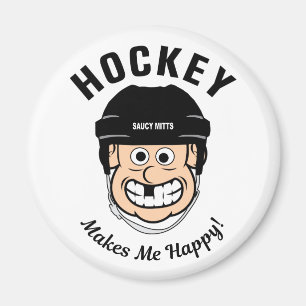 Hockey Makes Me Happy Funny Cartoon Hockey Player Magnet