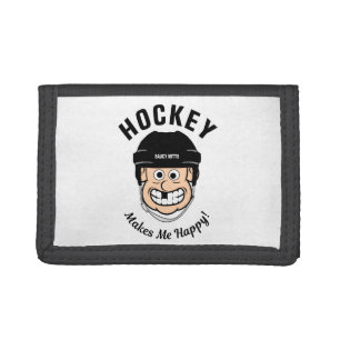 Hockey Makes Me Happy Funny Cartoon Hockey Player Tri-fold Wallet