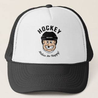 Hockey Makes Me Happy Funny Cartoon Hockey Player Trucker Hat
