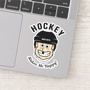 Hockey Makes Me Happy Funny Cartoon Player Laptop Sticker
