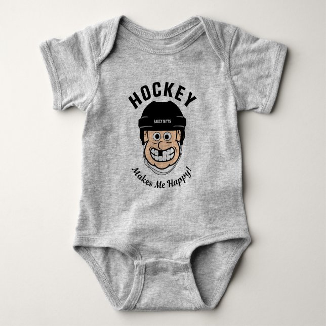 Hockey Makes Me Happy Funny Hockey Player Baby Bodysuit (Front)