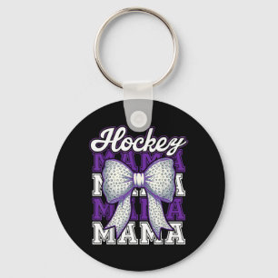 Hockey Mama Mommy Ball Bow Proud Sports Mother Son Keychain