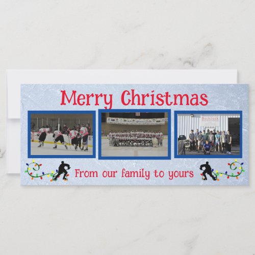 Hockey Merry Christmas Flat Photo Card