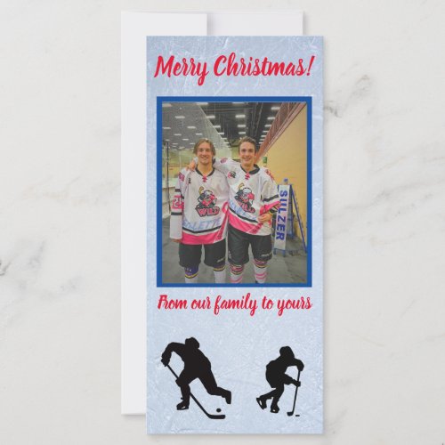 Hockey Merry Christmas Vertical Flat Card