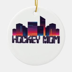 Hockey Mom City Skyline Ceramic Ornament