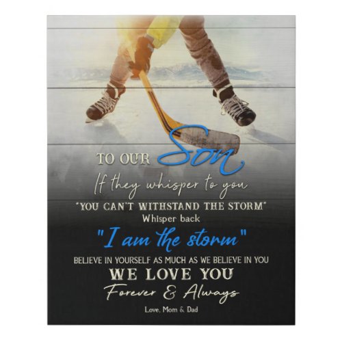 Hockey MomDad To Our Son I Love You Motivational Faux Canvas Print