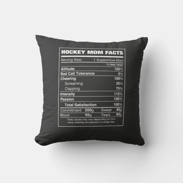Hockey mom facts throw pillow (Front)