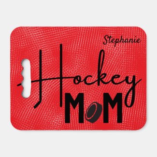 Hockey mom gear rink seat cushion calligraphy red