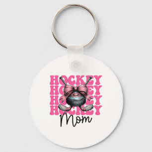 Hockey Mom Hockey Mama Mother's Day Pink Coquette Keychain