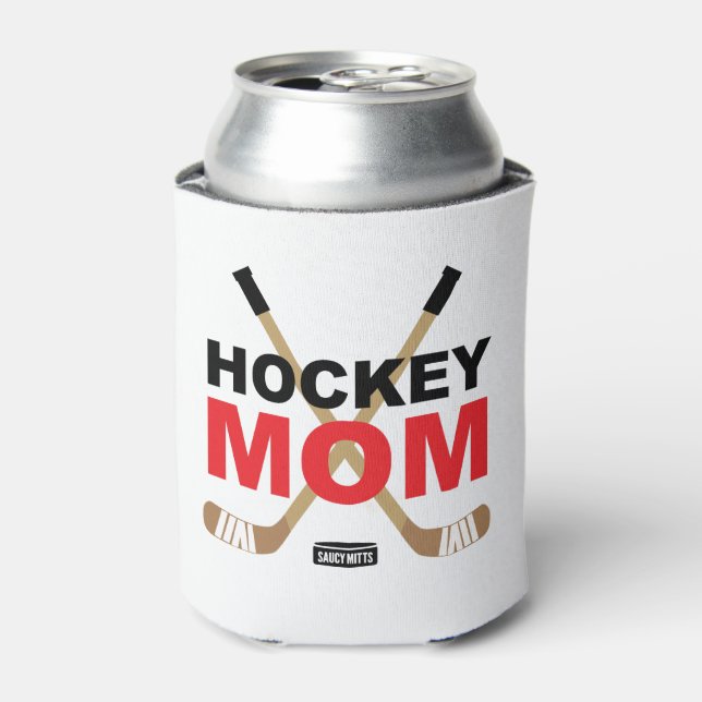 Hockey Mom Hockey Sticks Red Can Cooler (Can Front)