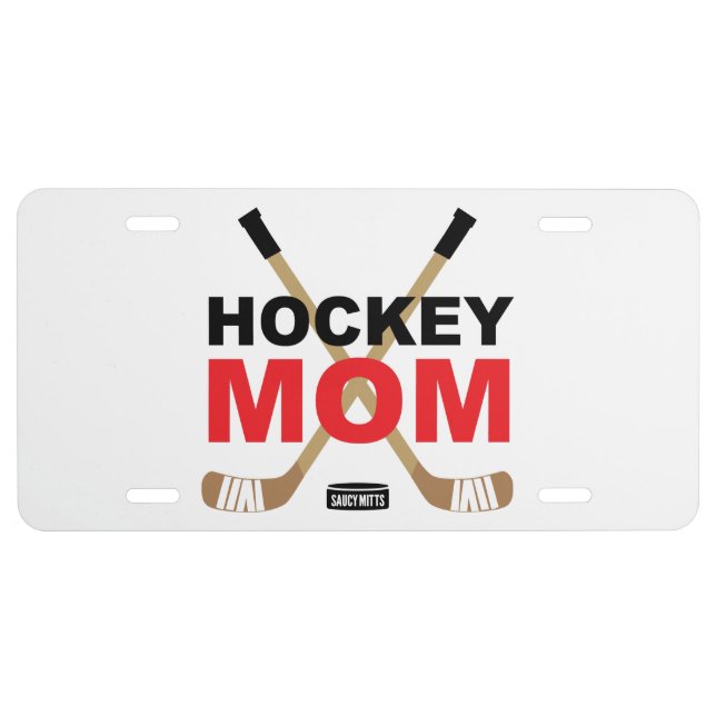 Hockey Mom Hockey Sticks Red License Plate (Front)