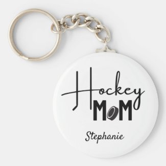 Hockey Mom Keychain calligraphy black