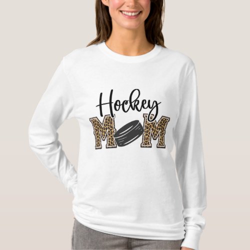 Hockey Mom Leopard Print Cheetah Ice Hockey Proud  T_Shirt