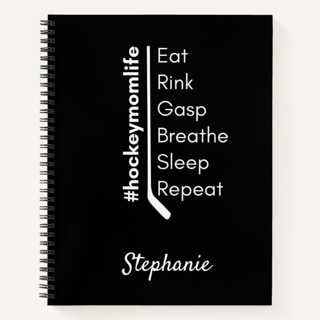 Hockey mom life notebook repeat black (Front)