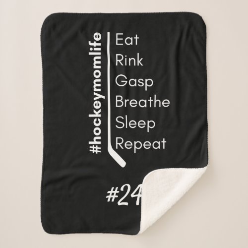 Hockey mom life rink gear blanket repeat black