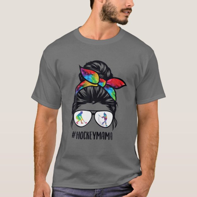 Hockey Mom Messy Bun Hair Glasses, Hockey Mama Mes T-Shirt (Front)