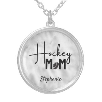 Hockey Mom necklace calligraphy mother name silver