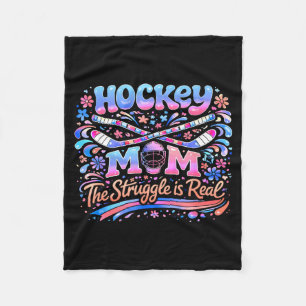 Hockey Mom Pink Blue Retro 70s Groovy Vintage Fun Fleece Blanket