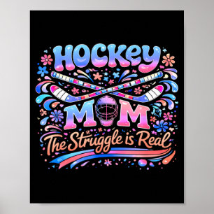 Hockey Mom Pink Blue Retro 70s Groovy Vintage Fun Poster